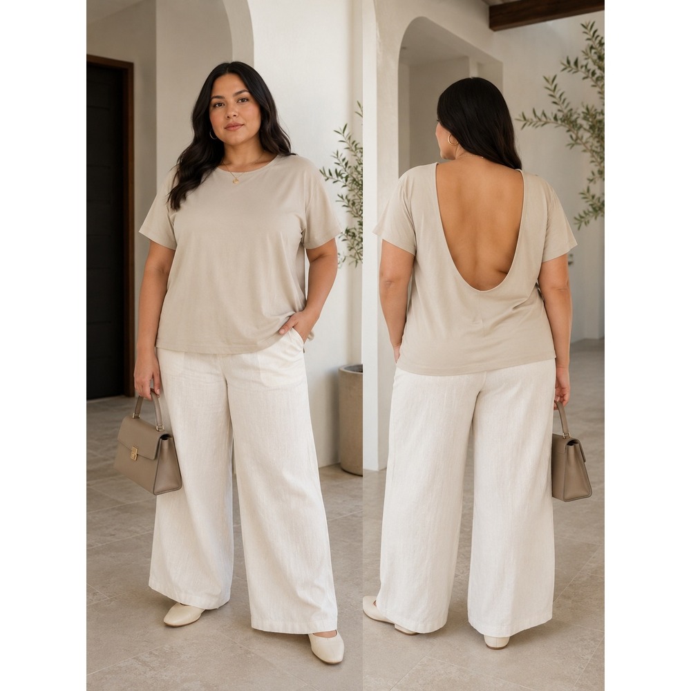 Wild Fable Beige Open Back Top XXL Minimalist Soft Stretch‎ Casual Shirt